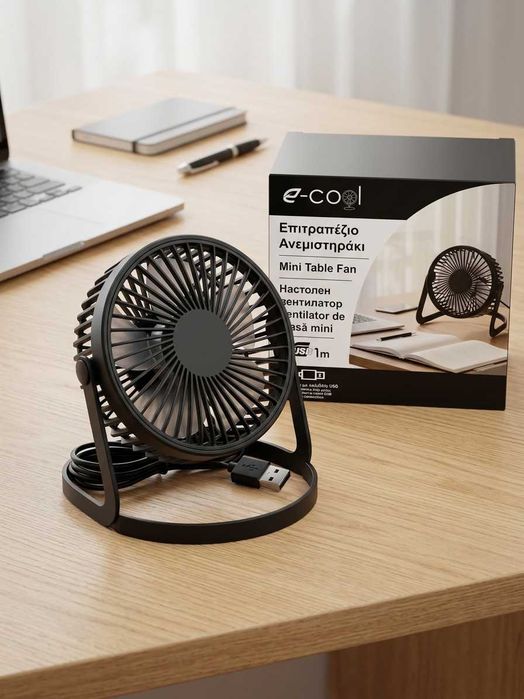 Ventilator mini de masă USB, nou în cutie, cablu 1m