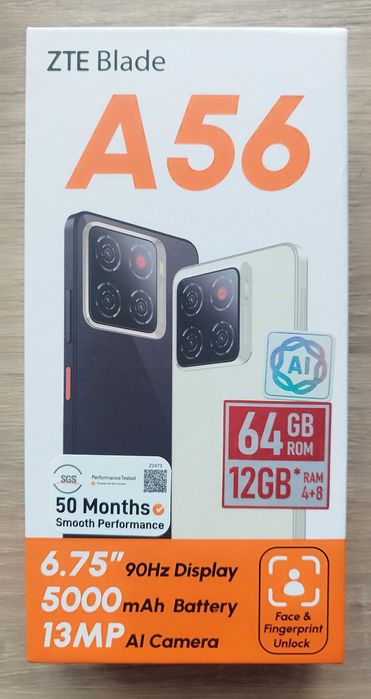 Бюджетен смартфон ZTE Blade A56, 12GB RAM, 64GB ROM, 13MP AI камера