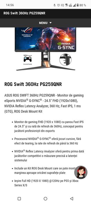 Monitor gaming asus 360 hz preț 1300 lei