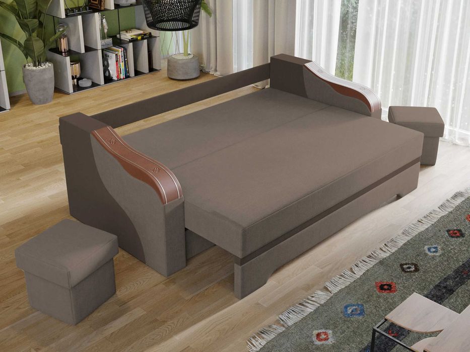 Canapea extensibila 3 locuri Bianca,cu lada,maro, 220x106x80cm,3 perne