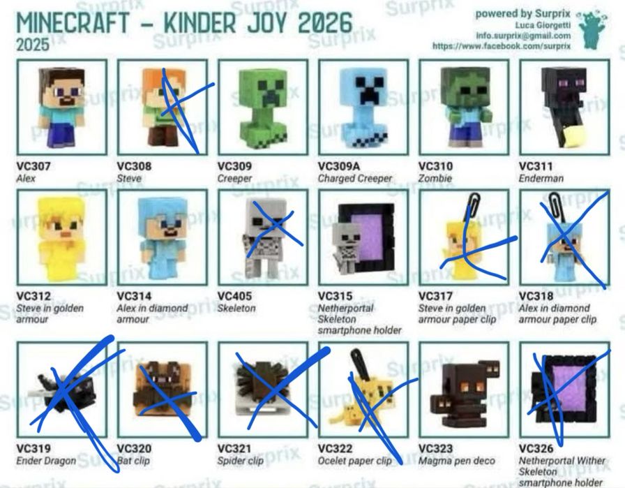 фиргурки Kinder joy minecraft заменям