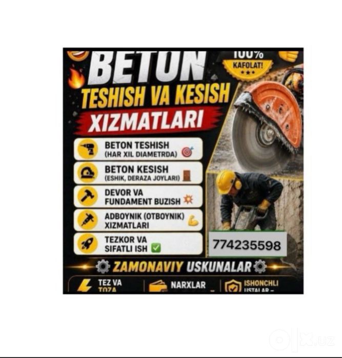 Beton buzish xizmati 24/7 aloqadamiz