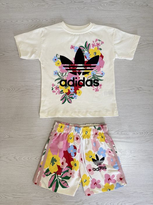 Футболка и шорты Adidas для девочек, с ярким принтом, хлопок, Турция