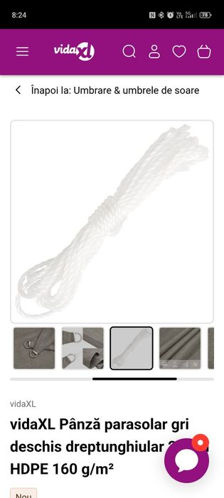 Panza parasolar gri deschis dreptunghiular 2x4 m