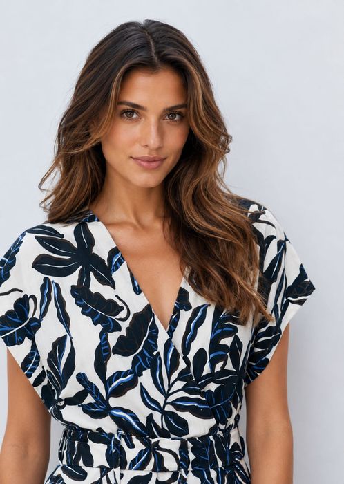 MANGO. XS. Льняной комбинезон с широким поясом