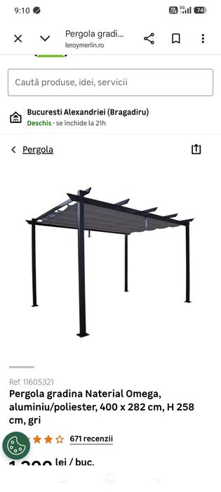 Pergola Gradina Naterial Omega,aluminiu poliester 400×282 H258 cm
Pergola gradina Naterial Omega, aluminiu/poliester, 400 x 282 cm, H 258 cm