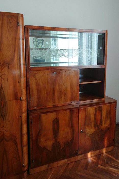 Mobilier vintage stil Art Deco, lemn masiv cu furnir nuc