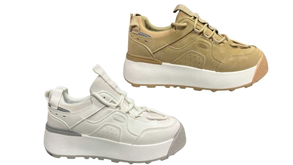 Дамски маратонки на платформа в бяло и бежово