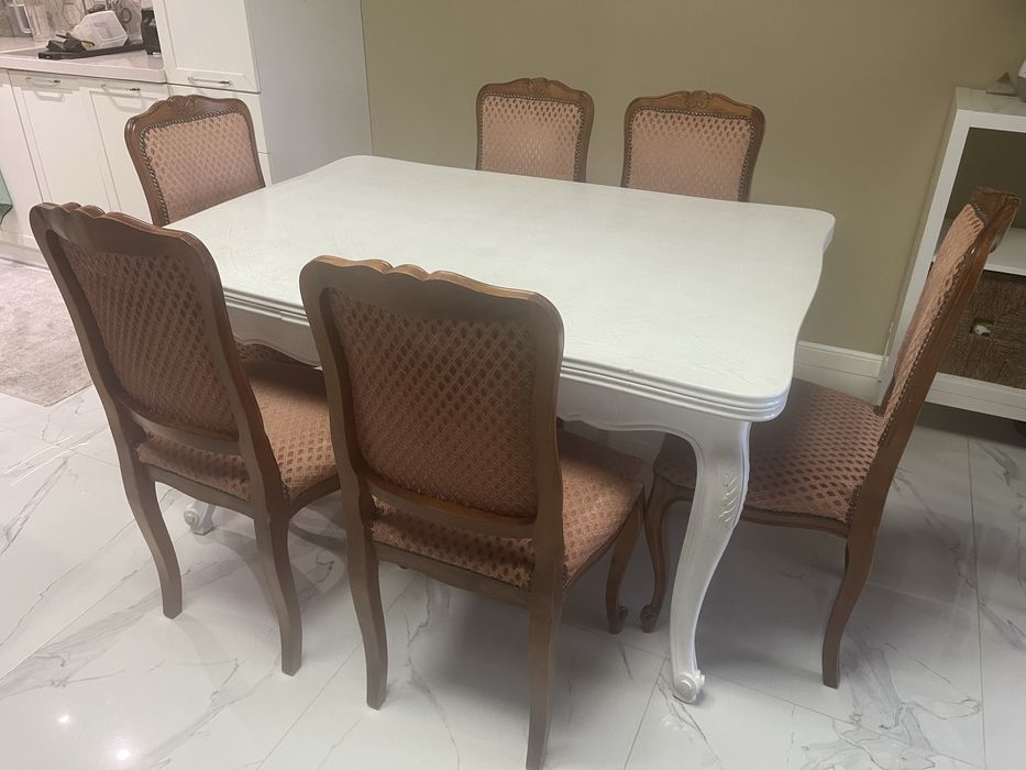 Античен комплект маса и 6 стола - стил Луи XV масивно дърво , Франция