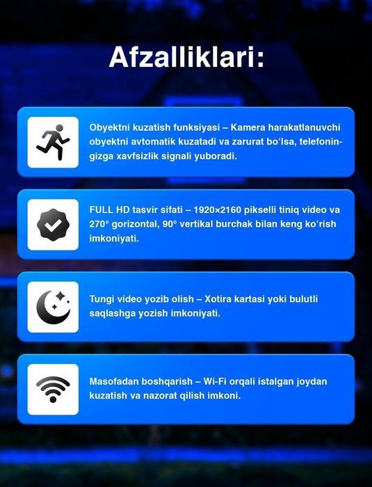 Kuzatuv kamera 360 gradus xarakatga aktiv