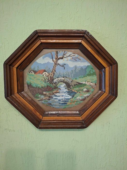 Гоблен ,,Старото мостче" размер с дървената рамка.