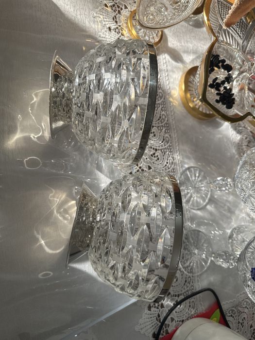 Хрусталь салатник с ободком металлическим