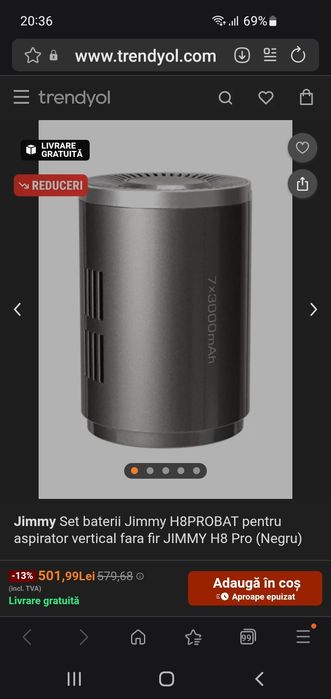 Aspirator vertical fara fir JIMMY H8 Pro, 500W, două baterii, ca NOU