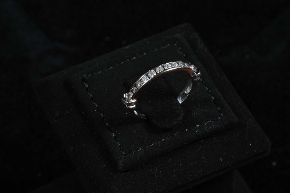 Пръстен Бяло Злато / Халка 375 (9к) с 11 Диаманта, 0.44 кт, Размер 51