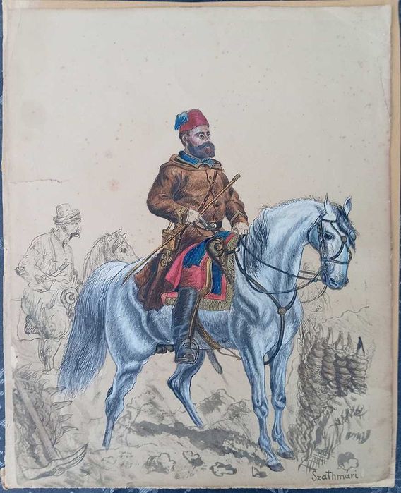 Tablou vechi - pandur calare - semnat Szathmári