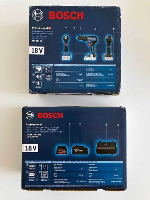 бормашина BOSCH PROFESSIONAL GSB 18V-50 - батерия, зарядно, гаранция