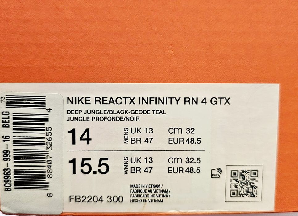 Чисто нови ! Мъжки маратонки Nike Reactx Infinity RN 4 GTX (Gore-Tex) – Номер 48.5 !