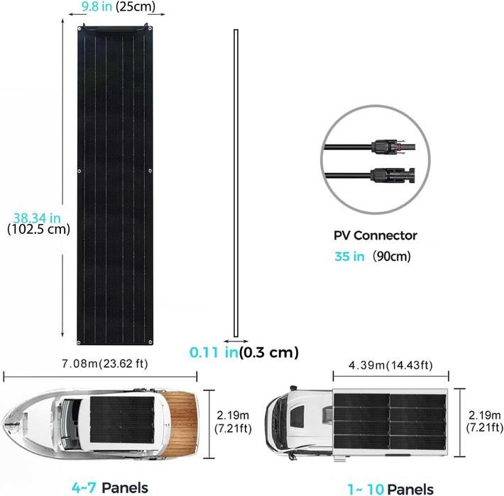 XINPUGUANG 50W 12v Гъвкав соларен панел, монокристален, 102,5х25х0,3см