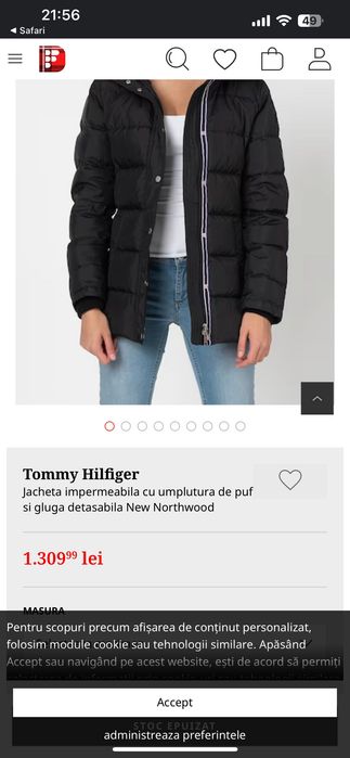Geaca neagră Tommy Hilfiger