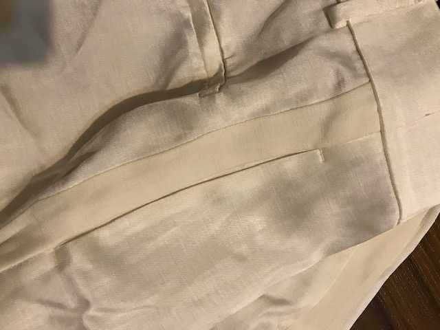zara costum alb in double breasted straight pantalon shimmer lucios nou S/XS  oyster ecru