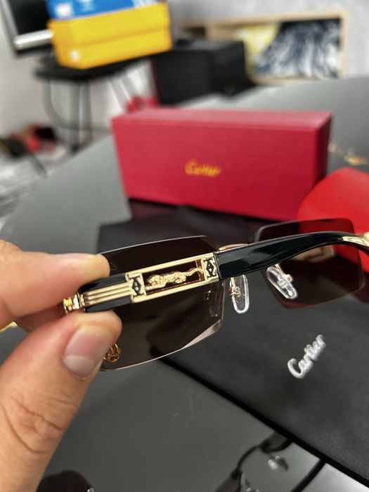 Ochelari de soare Cartier Santos Rimless Gold Black Luxury UV Unisex cu cutie