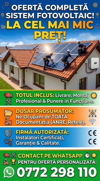 Panouri fotovoltaice - livrare, montare, dosar prosumator inclus