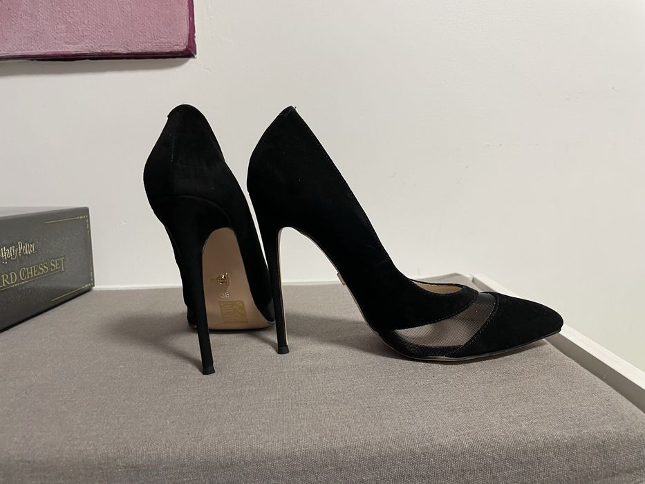 Pantofi stiletto, catifea neagra, noi, mar. 38
