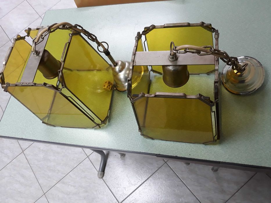 Ретро абажур от стъкло и метал