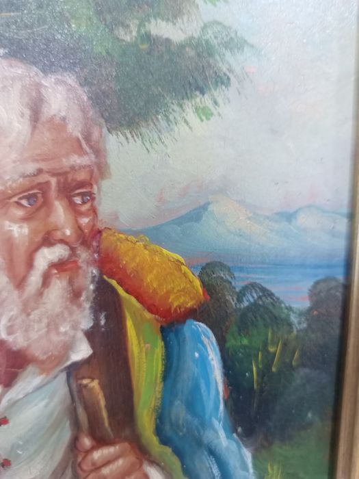 Старинна картина, масло върху дърво – "Възрастен скитник"