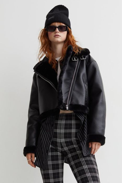 H&M кожено късо яке с пух