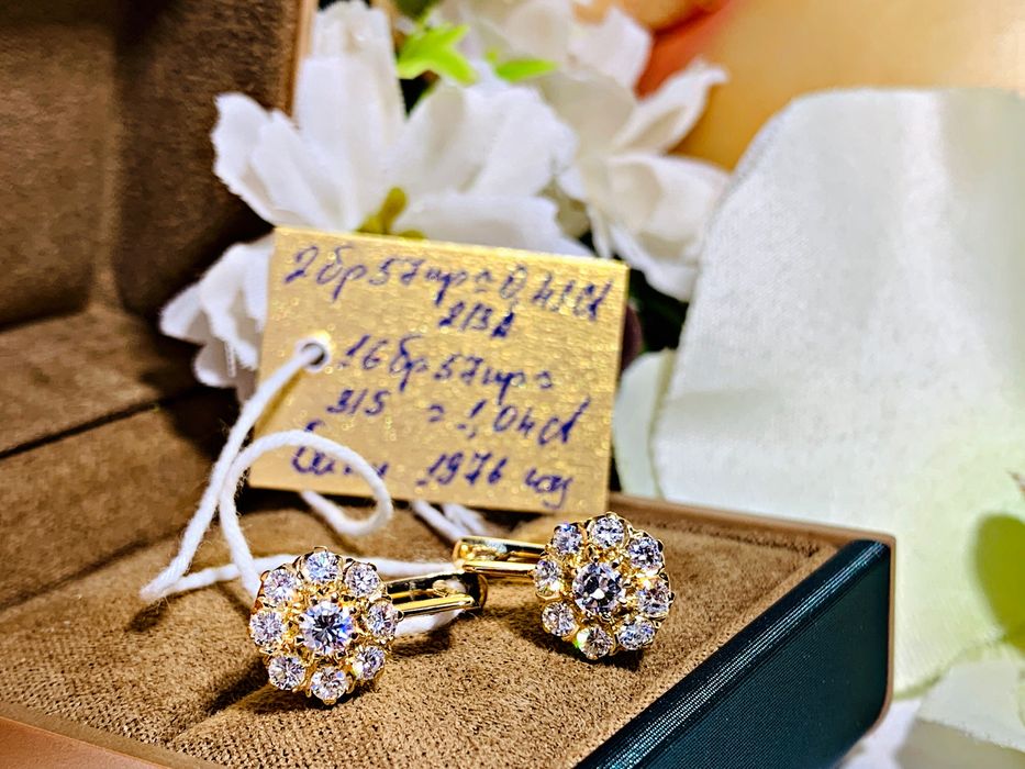 Культовые старозаводские золотые серьги Малинка с бриллиантами