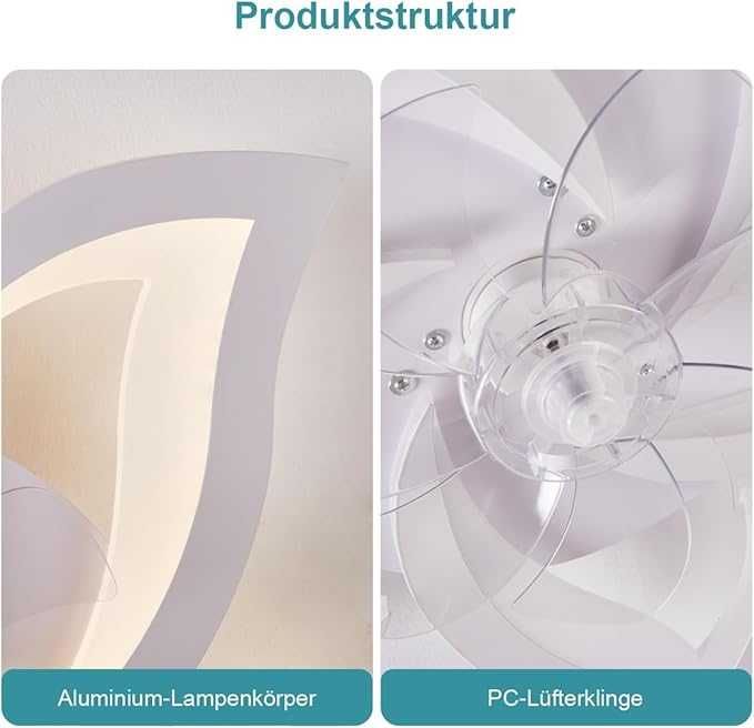 Ventilator de tavan cu iluminare,LED silențioasă reglabilă