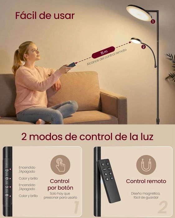 LED подова лампа VASAGLE , регулируема височина, 42W, въртяща се глава, таймер и дистанционно