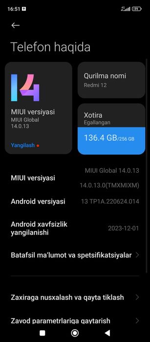 Redmi 12 5G  yangi telefon