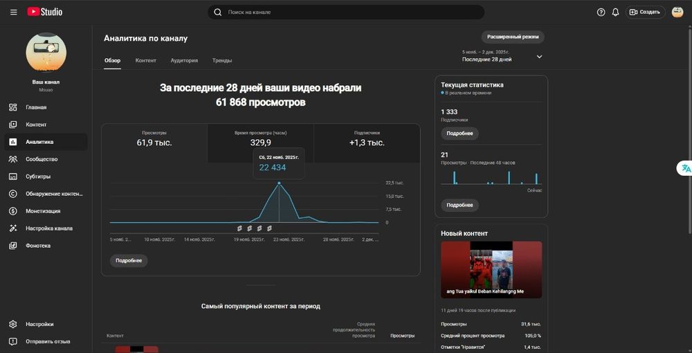 ютуб канал 1333 подписчиков