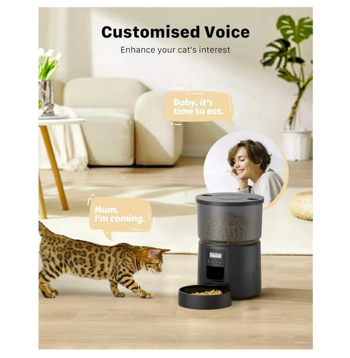 Dozator automat hrana BEMOONY 3L – 1-6 mese/zi – Inregistrare vocala