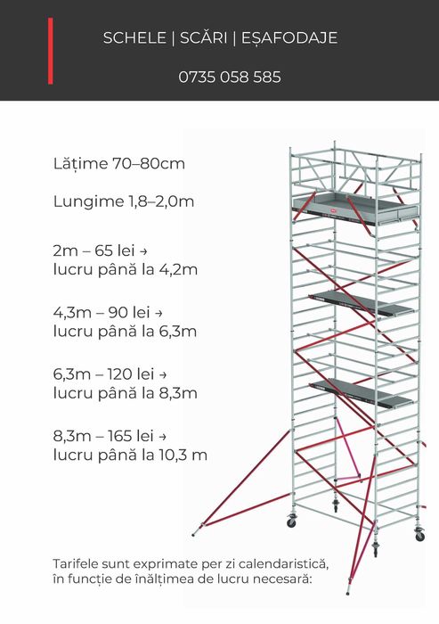 Inchiriez Schela Aluminiu Roti Modulara Mobila - Schela Fatada - Scari - Schele Constanta