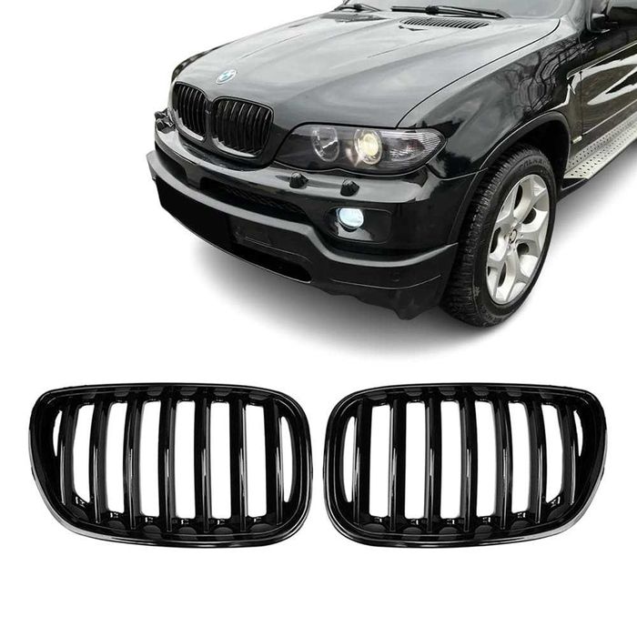 Grile Sport Nari Simple BMW X5 E53 Facelift, 2004-2006, Negru Lucios