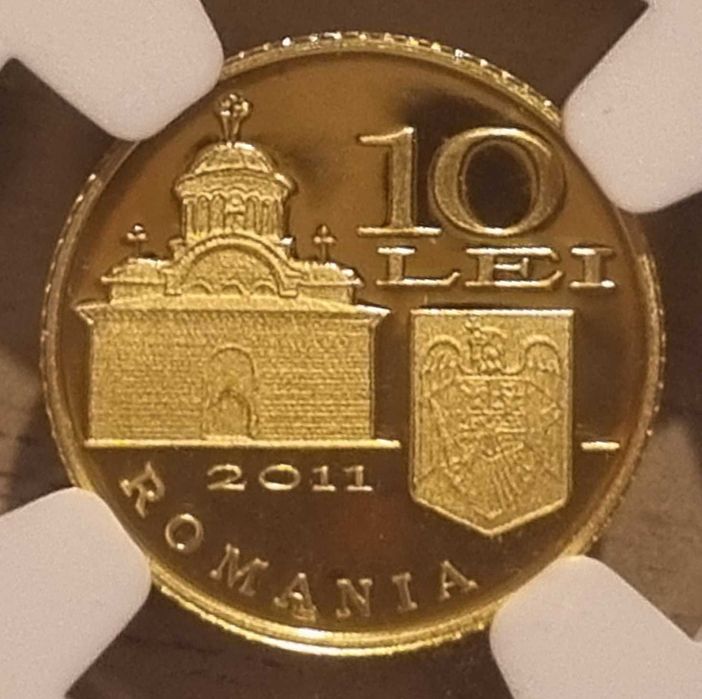 Moneda istoria aurului BNR Paftaua Curtea de Arges gradata NGC PF 70