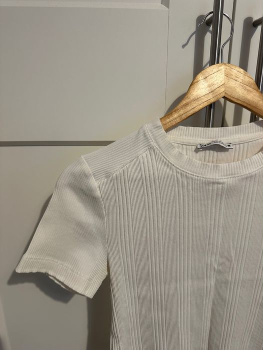 Tricou, Zara, M, alb, cu dungi, damă