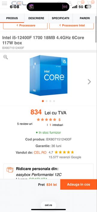 Procesor Intel i5-12400F 1700 18MB 4.4GHz 6Core 117W box