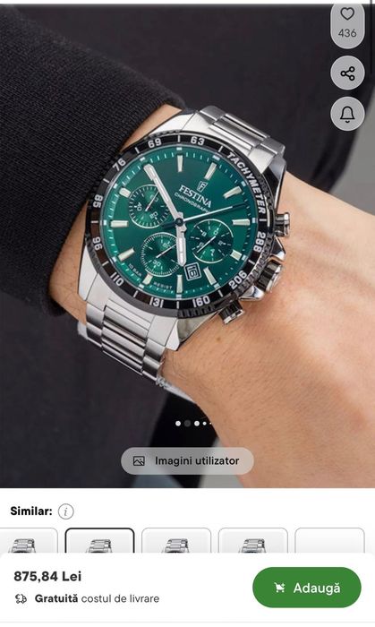 Festina Ceas Barbatesc 45mm Cronograf cu Baterie cu Brățară Metalică Argintie