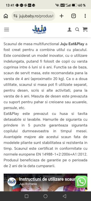 Scaun de masa, Juju, 6 luni - 6 ani