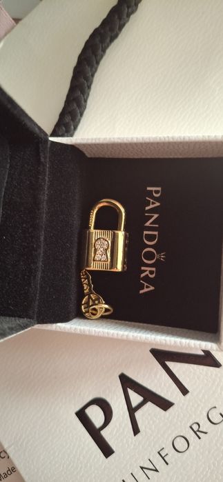 Talisman Pandora ,lacăt cu cheiță argint S925 ,suflat cu aur 18k, nou.