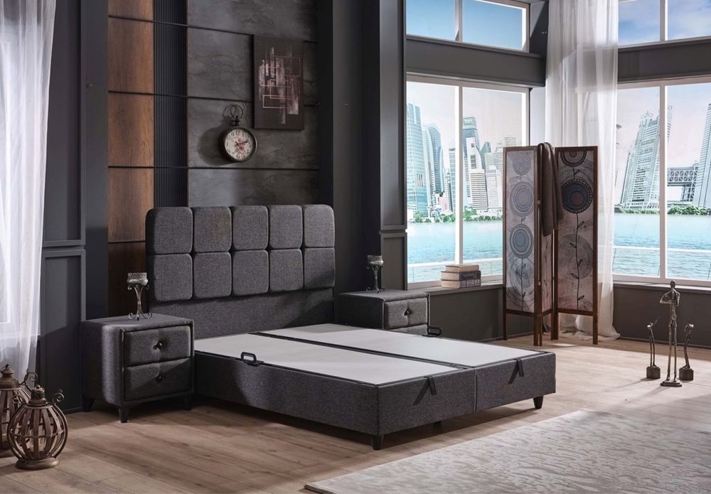 Тапицирана спалня Begonya Тъмно Сиво с матрак