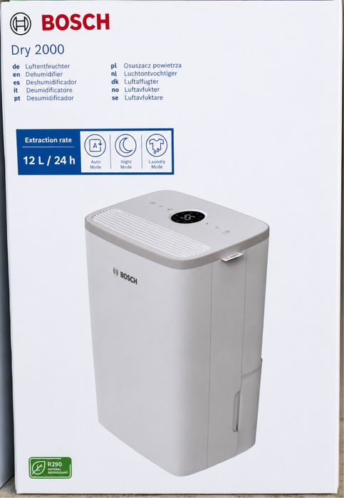 Dezumidificator BOSCH DRY2000 12L zi Silent 35 dB Control Tactil Mod Uscare Rufe - NOU