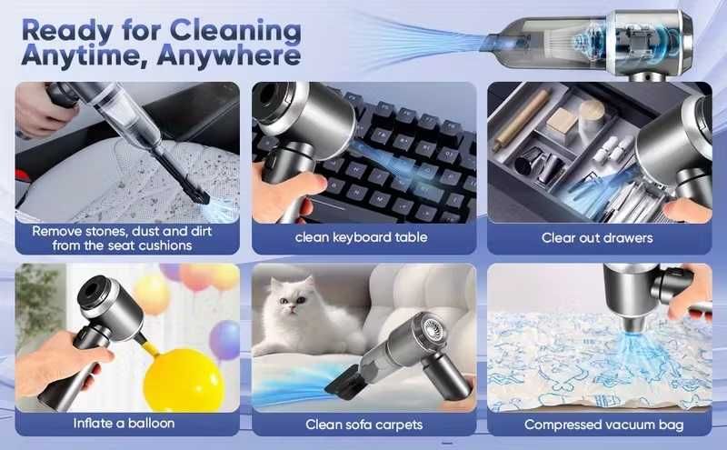Мощна прахосмукачка QILIEASY,100W,20000Pa, 6000mAh,мокро, сухо чистeне