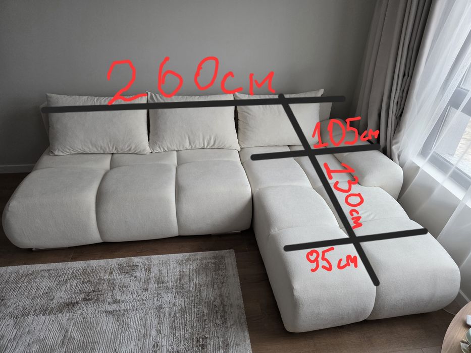 Ъглов Диван Bestii , цвет  Бял/Екрю, десен ъгъл