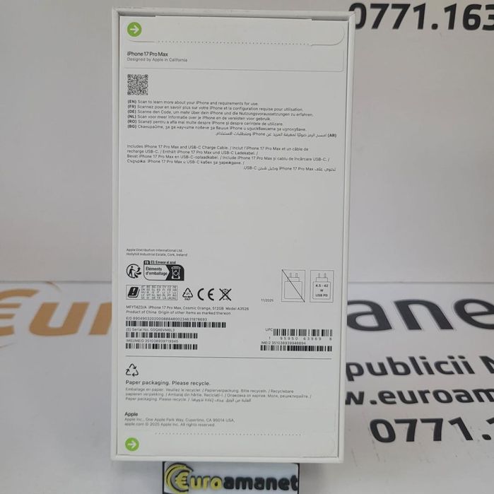 Telefon mobil Apple iPhone 17 Pro Max, 512GB, 5G, Cosmic Orange -G-