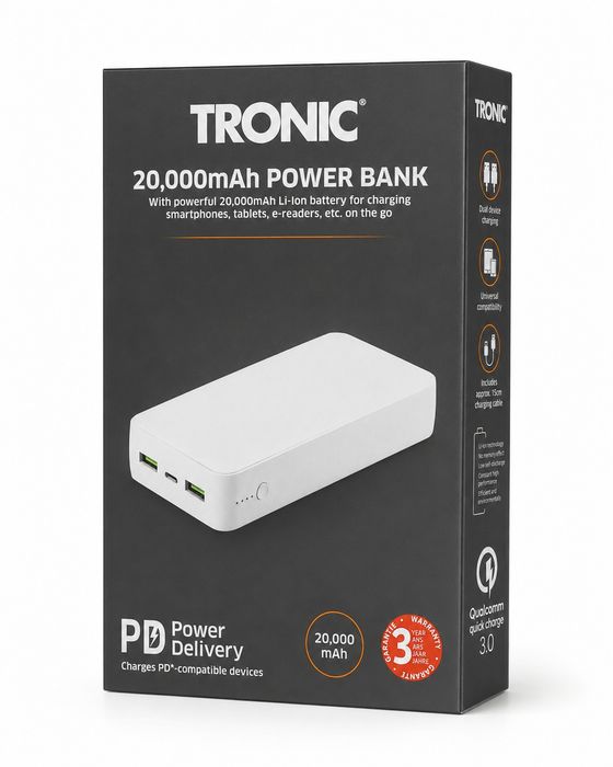 Power bank TRONIC 20.000 mAh, USB-C, PD, QC 3.0